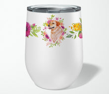 Load image into Gallery viewer, Yellow Labrador Retriever Pink Flowers Stainless Steel 12 oz Stemless Wine Glass CK4158TBL12