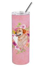 Load image into Gallery viewer, Yellow Labrador Retriever Pink Flowers Double Walled Stainless Steel 20 oz Skinny Tumbler CK4158TBL20