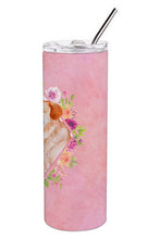 Load image into Gallery viewer, Yellow Labrador Retriever Pink Flowers Double Walled Stainless Steel 20 oz Skinny Tumbler CK4158TBL20