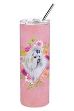 Load image into Gallery viewer, Maltese Pink Flowers Double Walled Stainless Steel 20 oz Skinny Tumbler CK4159TBL20