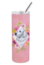 Load image into Gallery viewer, Great Pyrenees Pink Flowers Double Walled Stainless Steel 20 oz Skinny Tumbler CK4160TBL20