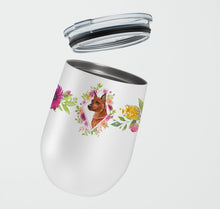 Load image into Gallery viewer, Miniature Pinscher Pink Flowers Stainless Steel 12 oz Stemless Wine Glass CK4161TBL12