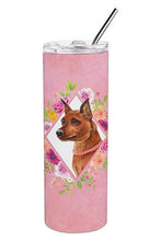 Load image into Gallery viewer, Miniature Pinscher Pink Flowers Double Walled Stainless Steel 20 oz Skinny Tumbler CK4161TBL20