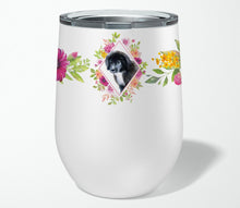 Load image into Gallery viewer, Newfoundland Puppy Pink Flowers Stainless Steel 12 oz Stemless Wine Glass CK4164TBL12