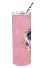 Load image into Gallery viewer, Papillon Pink Flowers Double Walled Stainless Steel 20 oz Skinny Tumbler CK4165TBL20