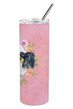Load image into Gallery viewer, Papillon Pink Flowers Double Walled Stainless Steel 20 oz Skinny Tumbler CK4165TBL20