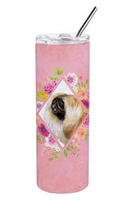 Load image into Gallery viewer, Pekingese Pink Flowers Double Walled Stainless Steel 20 oz Skinny Tumbler CK4166TBL20