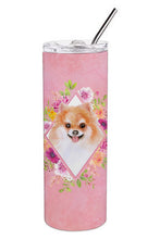 Load image into Gallery viewer, Pomeranian #1 Pink Flowers Double Walled Stainless Steel 20 oz Skinny Tumbler CK4169TBL20