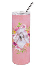 Load image into Gallery viewer, Standard White Poodle Pink Flowers Double Walled Stainless Steel 20 oz Skinny Tumbler CK4171TBL20