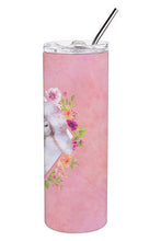 Load image into Gallery viewer, Standard White Poodle Pink Flowers Double Walled Stainless Steel 20 oz Skinny Tumbler CK4171TBL20