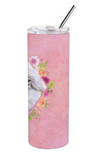 Load image into Gallery viewer, White Mini Poodle Pink Flowers Double Walled Stainless Steel 20 oz Skinny Tumbler CK4172TBL20