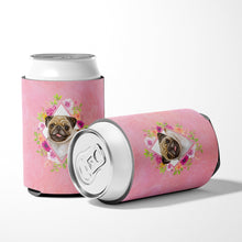 Load image into Gallery viewer, Fawn Pug Pink Flowers Can or Bottle Hugger CK4174CC