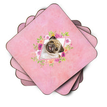Load image into Gallery viewer, Fawn Pug Pink Flowers Coasters - Set of 4 Lightweight Foam, Absorbent Drink Coasters  CK4174FC
