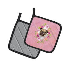 Load image into Gallery viewer, Fawn Pug Pink Flowers Pot Holders - Set of 2 - Heat-Resistant Kitchen Essentials CK4174PTHD