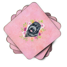 Load image into Gallery viewer, Russian Black Terrier Pink Flowers Coasters - Set of 4 Lightweight Foam, Absorbent Drink Coasters  CK4176FC