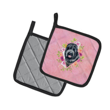 Load image into Gallery viewer, Russian Black Terrier Pink Flowers Pot Holders - Set of 2 - Heat-Resistant Kitchen Essentials CK4176PTHD