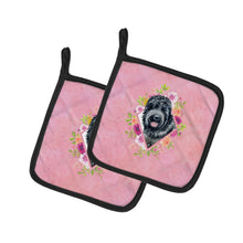 Load image into Gallery viewer, Russian Black Terrier Pink Flowers Pot Holders - Set of 2 - Heat-Resistant Kitchen Essentials CK4176PTHD