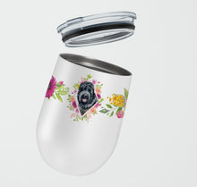 Load image into Gallery viewer, Russian Black Terrier Pink Flowers Stainless Steel 12 oz Stemless Wine Glass CK4176TBL12