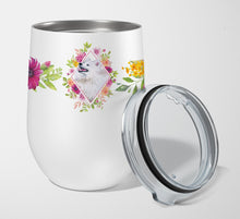 Load image into Gallery viewer, Samoyed Pink Flowers Stainless Steel 12 oz Stemless Wine Glass CK4177TBL12