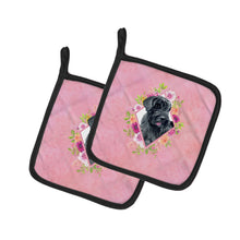 Load image into Gallery viewer, Giant Schnauzer Pink Flowers Pot Holders - Set of 2 - Heat-Resistant Kitchen Essentials CK4178PTHD