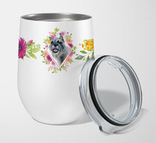 Load image into Gallery viewer, Schnauzer Pink Flowers Stainless Steel 12 oz Stemless Wine Glass CK4179TBL12