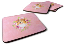 Load image into Gallery viewer, Sheltie Shetland Sheepdog Pink Flowers Coasters - Set of 4 Lightweight Foam, Absorbent Drink Coasters  CK4182FC