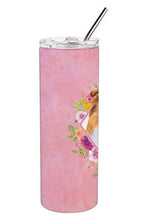 Load image into Gallery viewer, Sheltie Shetland Sheepdog Pink Flowers Double Walled Stainless Steel 20 oz Skinny Tumbler CK4182TBL20