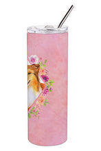 Load image into Gallery viewer, Sheltie Shetland Sheepdog Pink Flowers Double Walled Stainless Steel 20 oz Skinny Tumbler CK4182TBL20