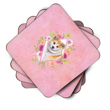 Load image into Gallery viewer, Shiba Inu Pink Flowers Coasters - Set of 4 Lightweight Foam, Absorbent Drink Coasters  CK4183FC