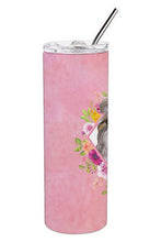 Load image into Gallery viewer, Shih Tzu Pink Flowers Double Walled Stainless Steel 20 oz Skinny Tumbler CK4184TBL20