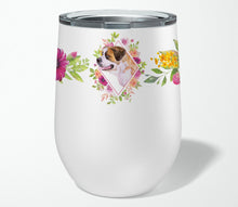 Load image into Gallery viewer, Saint Bernard #1 Pink Flowers Stainless Steel 12 oz Stemless Wine Glass CK4186TBL12