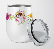 Load image into Gallery viewer, Saint Bernard #1 Pink Flowers Stainless Steel 12 oz Stemless Wine Glass CK4186TBL12