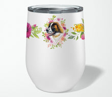 Load image into Gallery viewer, Saint Bernard #2 Pink Flowers Stainless Steel 12 oz Stemless Wine Glass CK4187TBL12