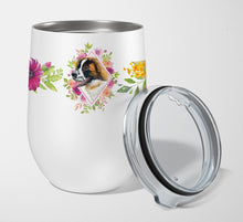 Load image into Gallery viewer, Saint Bernard #2 Pink Flowers Stainless Steel 12 oz Stemless Wine Glass CK4187TBL12