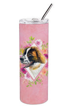 Load image into Gallery viewer, Saint Bernard #2 Pink Flowers Double Walled Stainless Steel 20 oz Skinny Tumbler CK4187TBL20