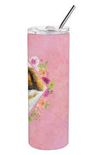 Load image into Gallery viewer, Saint Bernard #2 Pink Flowers Double Walled Stainless Steel 20 oz Skinny Tumbler CK4187TBL20