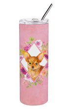 Load image into Gallery viewer, Toy Terrier Pink Flowers Double Walled Stainless Steel 20 oz Skinny Tumbler CK4190TBL20