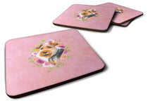 Load image into Gallery viewer, Welsh Terrier Pink Flowers Coasters - Set of 4 Lightweight Foam, Absorbent Drink Coasters  CK4192FC