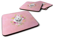 Load image into Gallery viewer, West Highland White Terrier Pink Flowers Coasters - Set of 4 Lightweight Foam, Absorbent Drink Coasters  CK4193FC