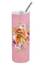 Load image into Gallery viewer, Yorkshire Terrier #2 Pink Flowers Double Walled Stainless Steel 20 oz Skinny Tumbler CK4195TBL20