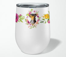 Load image into Gallery viewer, Black Miniature Pinscher Pink Flowers Stainless Steel 12 oz Stemless Wine Glass CK4196TBL12