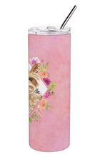 Load image into Gallery viewer, Yorkie Pink Flowers Double Walled Stainless Steel 20 oz Skinny Tumbler CK4197TBL20