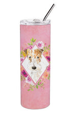 Load image into Gallery viewer, Fox Terrier Pink Flowers Double Walled Stainless Steel 20 oz Skinny Tumbler CK4199TBL20