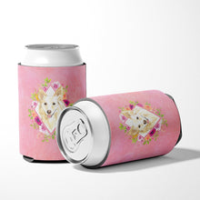 Load image into Gallery viewer, White Collie Pink Flowers Can or Bottle Hugger CK4201CC
