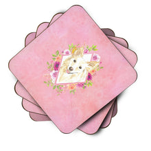 Load image into Gallery viewer, White Collie Pink Flowers Coasters - Set of 4 Lightweight Foam, Absorbent Drink Coasters  CK4201FC