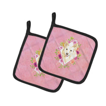 Load image into Gallery viewer, White Collie Pink Flowers Pot Holders - Set of 2 - Heat-Resistant Kitchen Essentials CK4201PTHD
