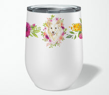 Load image into Gallery viewer, White Collie Pink Flowers Stainless Steel 12 oz Stemless Wine Glass CK4201TBL12