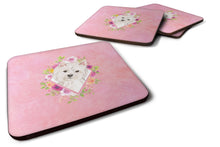 Load image into Gallery viewer, Westie  Pink Flowers Coasters - Set of 4 Lightweight Foam, Absorbent Drink Coasters  CK4203FC