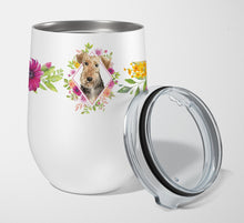 Load image into Gallery viewer, Airedale Terrier Pink Flowers Stainless Steel 12 oz Stemless Wine Glass CK4204TBL12