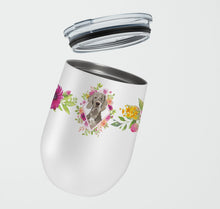 Load image into Gallery viewer, Weimaraner Pink Flowers Stainless Steel 12 oz Stemless Wine Glass CK4205TBL12